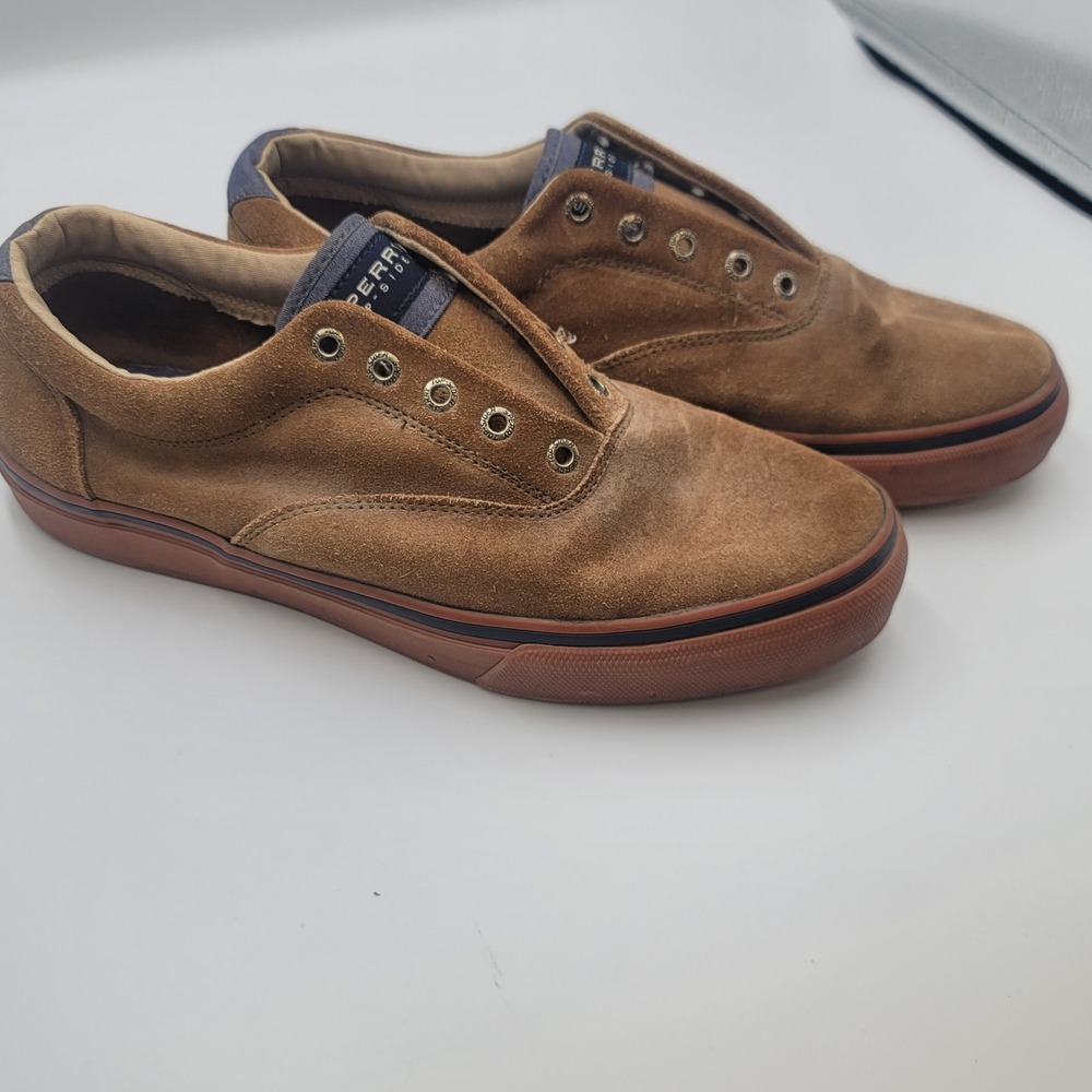 Sperry Top-Sider Nautical Mens Striper Brown Suede Slip On‎ Shoes Preppy Sz